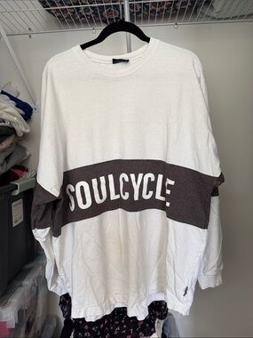 soulcycle White Crewneck Sweatshirt with Brown Logo Band